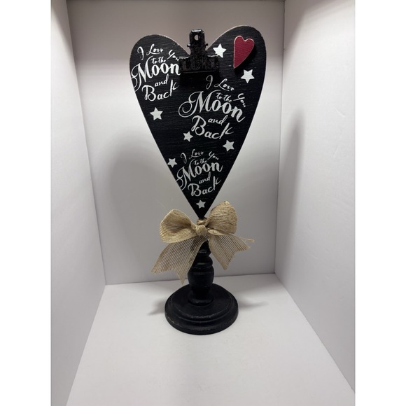 Rustic Black Wood Heart I Love You To The Moon And Back Table Top Wood Sign Clip - Picture 1 of 3